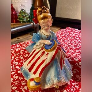 Josef Originals Porcelain Betsy Ross Music box. plays God Bless America